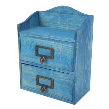 Деревянный органайзер для косметики, синий ретро-дизайн, 3 слоя, большой