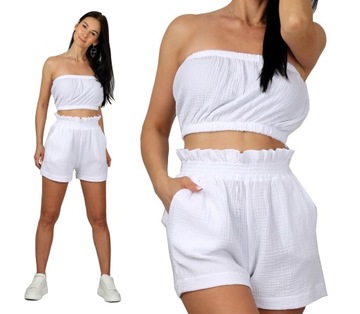 S M TOP BIAŁY MUŚLIN odkryte ramiona crop bluzka