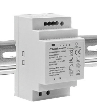 ZASILACZ LED DOMOFON SZYFRATOR NA SZYNĘ DIN DC 12V