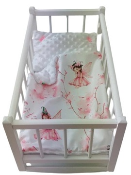 KOŁYSKA DREWNIANA BIAŁA dla lalek POŚCIEL MATERAC