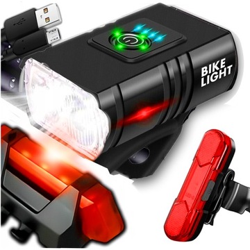 LAMPKA ROWEROWA PRZÓD TYŁ ZESTAW DO ROWERU NA KIEROWNICĘ LED USB