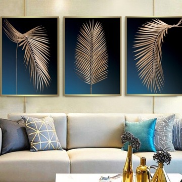 3x Komplet PLAKATY A2 40X50 cm ZŁOTE LIŚCIE PALMY