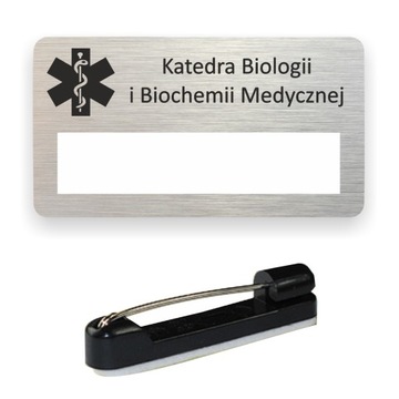 Identyfikator z okienkiem grawer laserowy z logo + agrafka