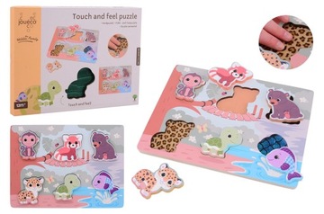 DREWNIANE PUZZLE SENSORYCZNE THE WILDIES FAMILY JOUECO