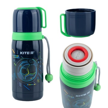 TERMOS DLA CHŁOPCÓW Z KUBKIEM METALOWY NIEBIESKI FOOTBALL 350 ml KITE