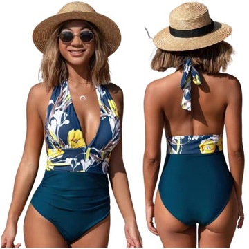 STRÓJ MODELUJĄCY JEDNOCZĘŚCIOWY KOSTIUM KĄPIELOWY WIĄZANY PLUS SIZE XXL