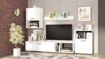 MEBLOŚCIANKA do salonu RTV PÓŁKA SZAFKI KOMODA BIAŁA ROCK Meble-Craft