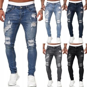 Stylowe Ripped Skinny Spodnie Jeans Rozciągliwe