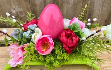 Stroik Wielkanocny Kwiatowy na Wielkanoc Dekoracja Stołu na Stół Duże Jajko