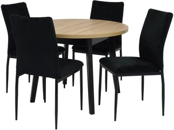 Zestaw do salonu STÓŁ OKRĄGŁY ROZKŁADANY do 130cm ARTISAN i 4 krzesła WELUR