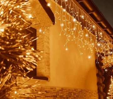 ŚWIĄTECZNE SOPLE CIEPŁE BIAŁE 300LED 12m 8 TRYBÓW +GRATIS LAMPKI ŻÓŁTE