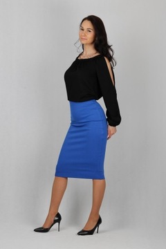 3XL TUBE Васильково-синяя приталенная юбка-карандаш миди плотной вязки 44