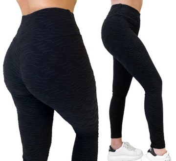 Legginsy w prążek z Wysokim Stanem CZARNE L/XL
