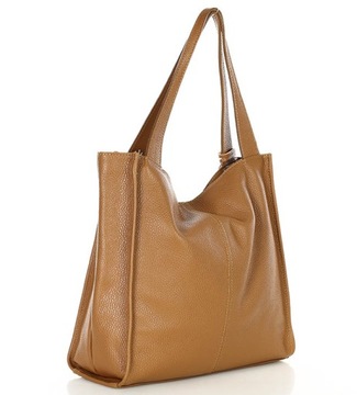 Modna torebka damska skórzany shopper bag MARCO MAZZINI Portofino Max camel