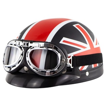 KASK MOTOCYKLOWY ORZESZEK HEŁM KASK DO SKUTERA RETRO CZARNY GOGLE