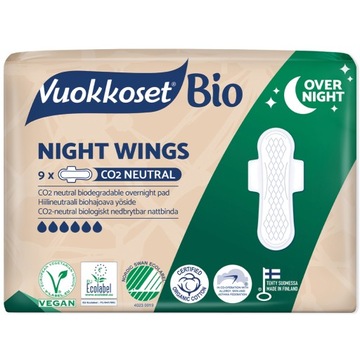 VUOKKOSET Podpaski BIO na noc ze skrzydełkami 9szt