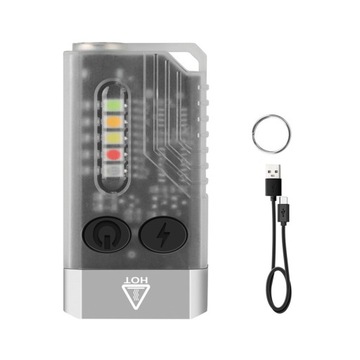Latarka z brelokiem, 5 trybów świecenia, wielofunkcyjny akumulator USB, kolor biały