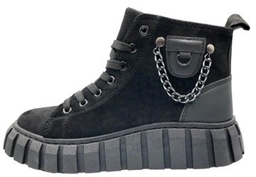 TRAMPKI DAMSKIE WYSOKIE GRUBA PODESZWA CZARNE 40