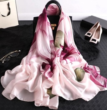 jak JEDWABNY SZAL SILK 180X90 wiśnie japońskie