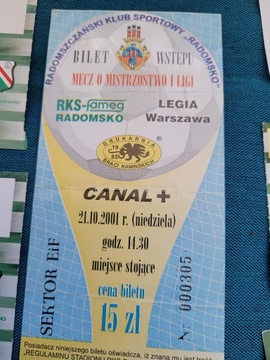 bilet RKS Radomsko- Legia Warszawa