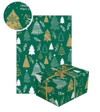 PAPIER PREZENTOWY ŚWIĄTECZNY PREZENTY CHOINKI ZIELONY 70X200 CM