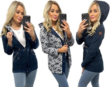 DWUSTRONNA PARKA DAMSKA kurtka Z KAPTUREM PRZEJŚCIOWA 3 KOLORY XL