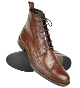 BUTY SZTYBLETY MĘSKIE SKÓRA BRĄZ 40 26,5 cm PAN