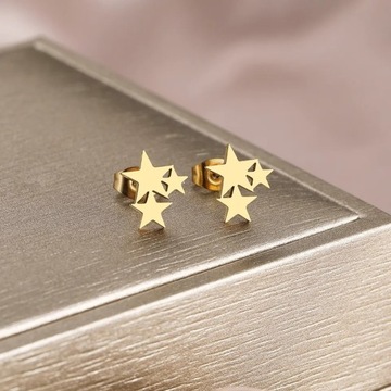 ЗОЛОТЫЕ СЕРЬГИ, ХИРУРГИЧЕСКАЯ СТАЛЬ, 3 ЗВЕЗДЫ