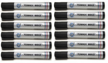 12 szt MARKER CZARNY PERMANENTNY OKRĄGŁY