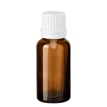 Butelka szklana brązowa 20 ml z kroplomierzem białym