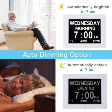 Большой 8-дюймовый экран с цифровым календарем и ежедневными часами, 12 будильников