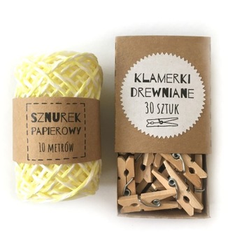 Sznurek papierowy 10 m klamerki drewniane 30 szt