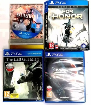 GRY PS4 BATTLEFIELD FOR HONOR MASS EFECT THE LAST GUARDIAN 4 SZTUKI
