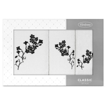 Komplet ręczników w pudełku 3 szt. Blossom biały czarny kwiaty 380 g/m2