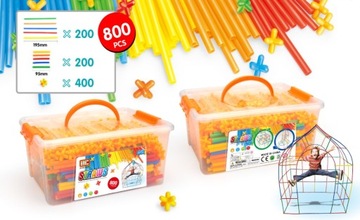 ZESTAW KREATYWNY SŁOMKI Konstrukcyjne Klocki Rurki Patyczki KUFEREK 800 el.