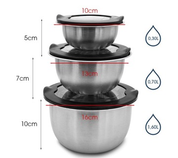 Набор из 3-х мисок с крышками, наборы емкостей, миски из нержавеющей стали, 3 шт.