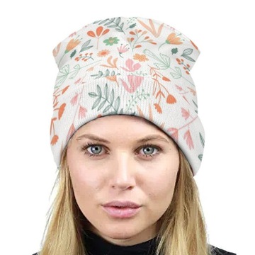 Czapka Zimowa Męska Beanie Wiosna Jesień Damska w Kwiaty