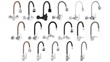 Bateria kuchenna ścienna kran elastyczna wylewka czarna chrom retro kurki