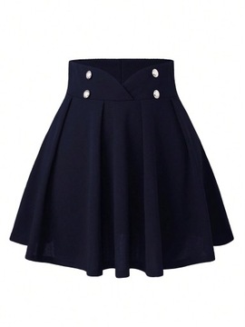 SHEIN GRANATOWA SPÓDNICA Z WYSOKIM STANEM OZDOBNE GUZIKI XL 14322