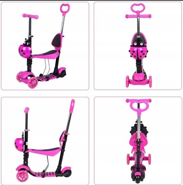 ТРЕХКОЛЕСНЫЙ БАЛАНСИРОВОЧНЫЙ СКУТЕР LED 5В1 РОЗОВЫЙ БОЖЬЯ КОРОВКА