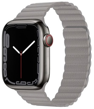 PASEK SKÓRZANY HERMS MAGNETYCZNY OPASKA DO APPLE WATCH 38 40 41 MM SZARA