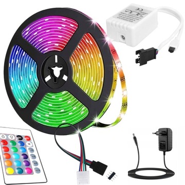 СВЕТОДИОДНАЯ ЛЕНТА RGB 5 м ВОДОНЕПРОНИЦАЕМАЯ Светодиодная лента 5050 230 В 12 В Разноцветная ДЛЯ ДИСТАНЦИОННОГО УПРАВЛЕНИЯ