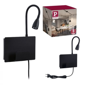 Elegancka LAMPA ŚCIENNA LED Do Czytania Czarna USB Elastyczne Ramie PL71101