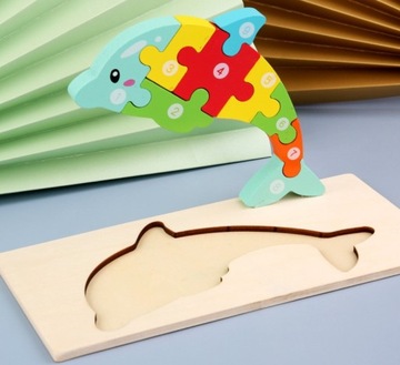 DREWNIANE LOGICZNE PUZZLE'' DELFIN''