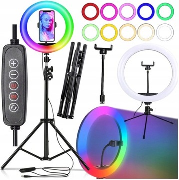 БОЛЬШАЯ RGB СВЕТОДИОДНАЯ КОЛЬЦЕВАЯ ЛАМПА С ПОДСТАВКОЙ 220см ДЛЯ МАКИЯЖА ДЛЯ СЕЛФИ Премиум