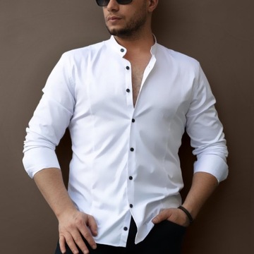 BIALA KOSZULA MESKA SLIM FIT ZE STOJKA L ROZMIAR