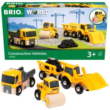 BRIO 33658 ZESTAW POJAZDÓW BUDOWLANYCH KOPARKA WALEC CIĘŻARÓWKA KOLEJKA
