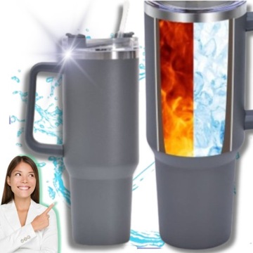 DUŻY KUBEK TERMICZNY Z UCHWYTEM I SŁOMKĄ TERMOS DUŻY 1000ML -BOX