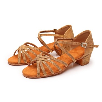 Baleriny Dziecięce buty do tańca na obcasie z pionowymi paskami B237-73