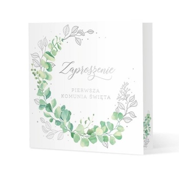 Zaproszenia I Komunia Święta Eukaliptus srebrne 1 szt